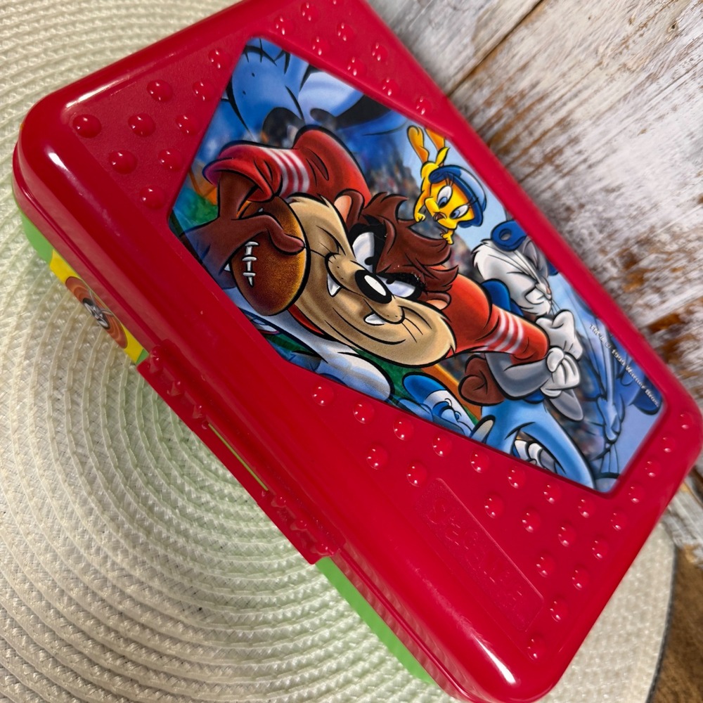 Vintage‎ 2001 Looney Tunes Taz Football Pencil Box Red Green Warner Bros Case